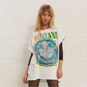 Urban Outfitters White Nirvana T-shirt Dress L/XL
